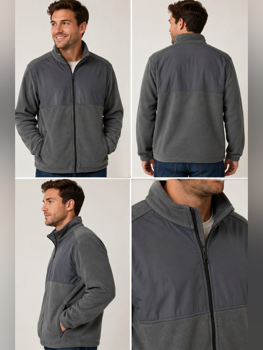 PGA Tour Men's Full Zip gray Jacket Fleece Golf resist moisture Sweatshirt sz L